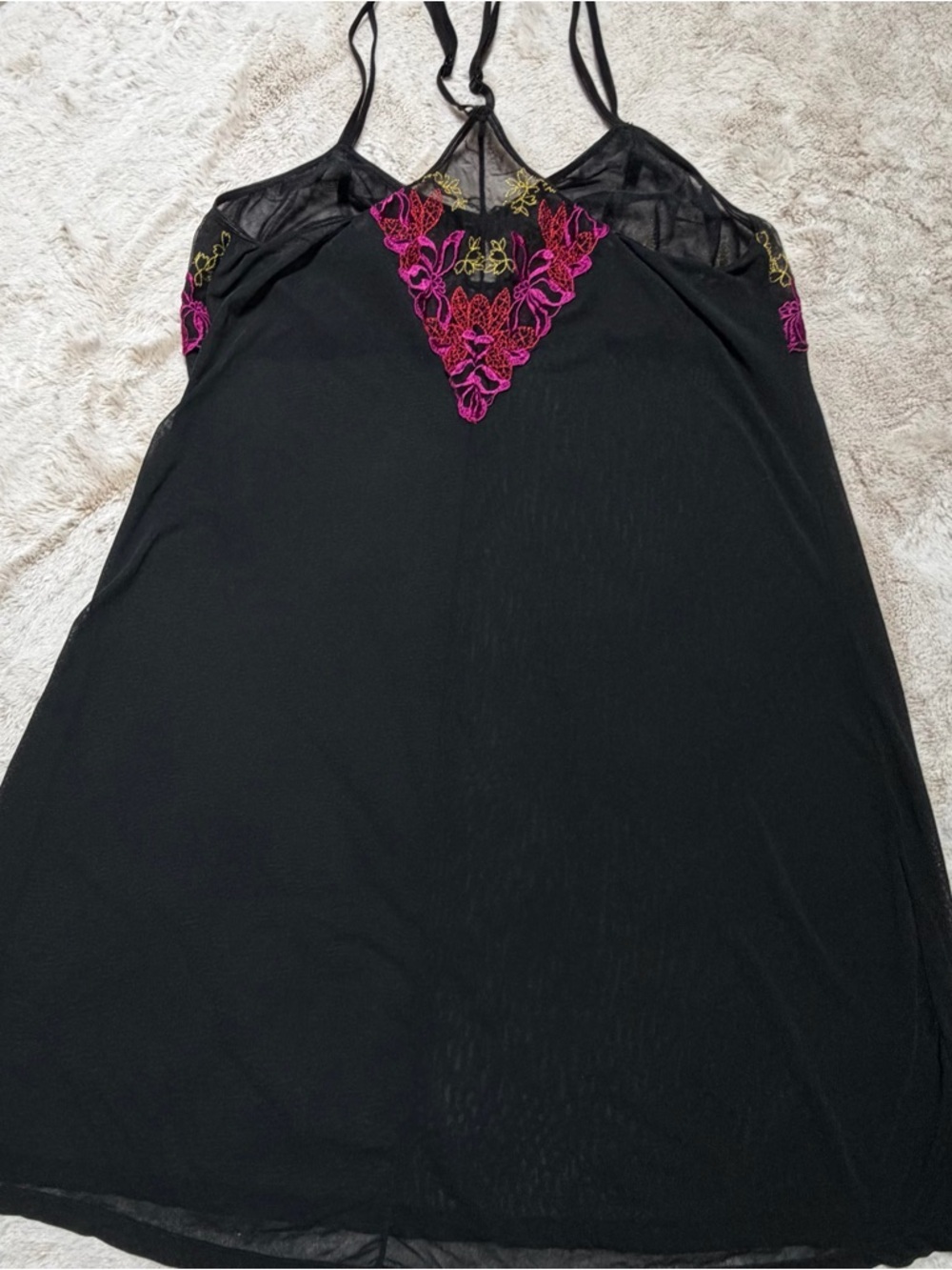 Cacique Black Mesh Slip Dress with Pink & Yellow Floral Embroidery 18/20 - Picture 2 of 4